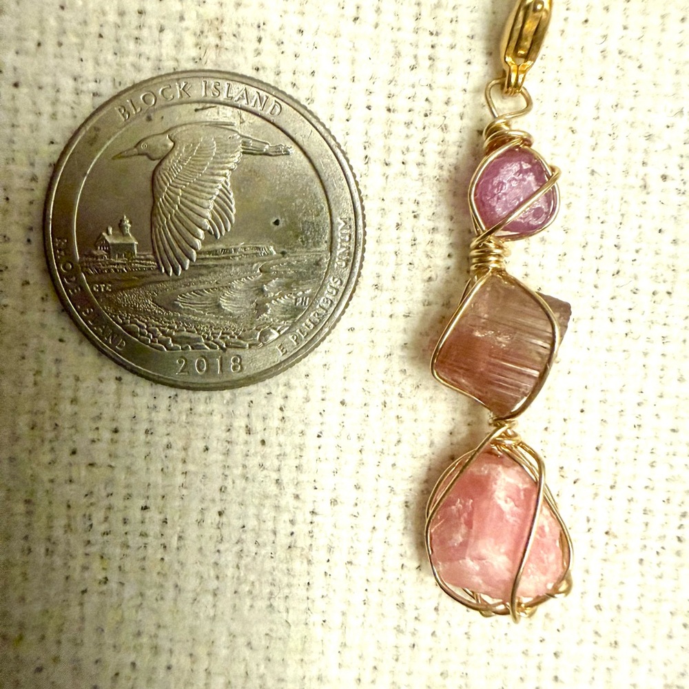 Ruby • Pink Tourmaline • Rose Quartz — Handmade Crystal Pendant - Picture 3 of 5
